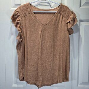 New Women’s Brown Ruffle Sleeve Casual Top | Size XL